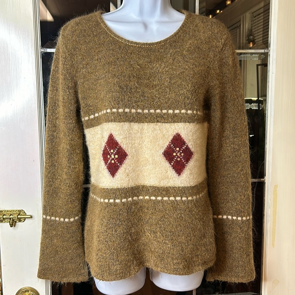 Clorinda Made in Italy Mohair Blend Diamond Band Fuzzy Sweater M